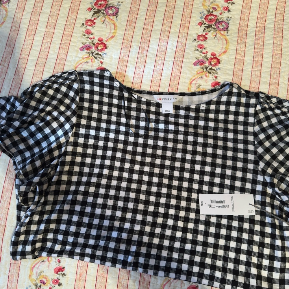 Liz Claiborne Monochrome Checkered Blouse